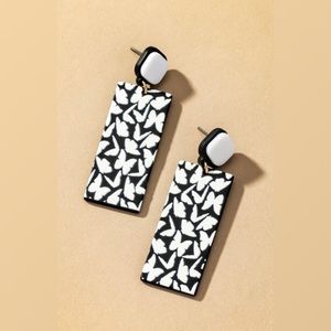 Black and white rectangular earrings